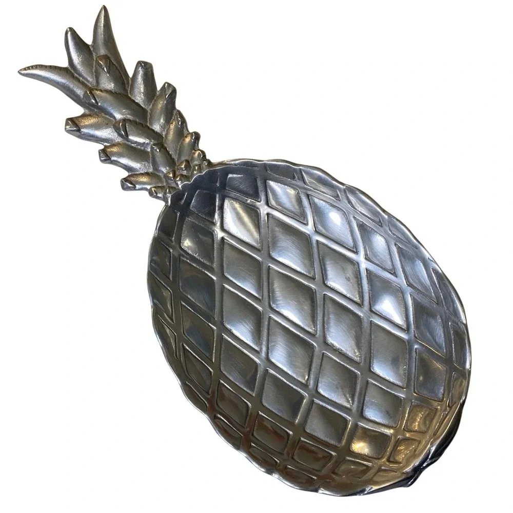 Bruce Fox Designs Pineapple Aluminum Serving Tray Dish‎ Silver Tropical